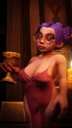 1girls 3d blue_hair dress erect_nipples glasses gnome gnome_(warcraft) large_breasts nipple_slip pierced_nipples ruby_funnelcog shortstack tagme wine_glass world_of_warcraft zatoart