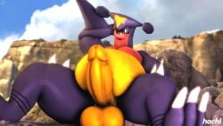 ambiguous_gender anthro ass bed belly blue_body clapping claws dragon erection furniture furry garchomp generation_4_pokemon hachi_doggo hi_res invalid_tag male male/male nintendo overweight pokemon pokemon_(species) pokemorph presenting solo thick_thighs