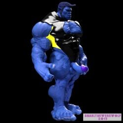 3d 3d_(artwork) anthro balls bara beast_(x-men) big_penis blue_body blue_skin boner erection furry hank_mccoy male male_only marvel marvel_comics muscles muscular penis snarlthewerewolf solo solo_male x-men