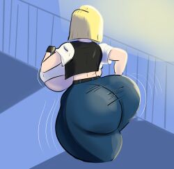 android_18 big_ass blonde_hair color dragon_ball dragon_ball_z huge_breasts huge_cock jeans jiggle jiggling_ass night short_sleeves vaionnet vamonos_de_fiesta_a_factory wide_hips