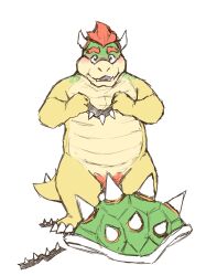 blushing bowser chubby cute koopa_shell mario_(series) naked nude professor_fluff pubic_hair red_hair shell-less stripped_naked tagme taking_clothes_off