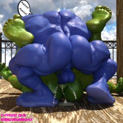 3d 3d_(artwork) anal anal_sex anthro balls bara beast_(x-men) big_penis blanka blue_body blue_skinned_male boner capcom crossover cum cum_in_ass cum_inside erection furry gay green_body green_skin hank_mccoy male male_only marvel marvel_comics mating_press muscles muscular nude orange_hair orgasm penis sex snarlthewerewolf speech_bubble street_fighter x-men