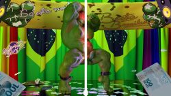 3d 3d_(artwork) balls bara big_penis blanka boner capcom erection green_body green_skin male male_only muscles muscular nude orange_hair penis snarlthewerewolf solo solo_male street_fighter stripper_pole