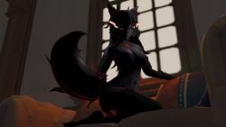 3d 3d_(artwork) animal_humanoid black_body black_fur black_hair black_tail blender_(software) blender_eevee breasts canid canid_demon canid_humanoid canine canine_demon canine_humanoid demon digital_media_(artwork) ears_up female fire fur hair hellhound hellhound_(monster_girl_encyclopedia) hi_res humanoid looking_at_viewer lymilark mammal mammal_humanoid monster_girl monster_girl_(genre) monster_girl_encyclopedia navel nipples nude red_eyes solo tail