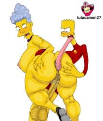 1boy 1girls 20th_century_fox 20th_century_studios accurate_art_style agnes_skinner bart_simpson big_ass big_balls big_breasts large_penis large_tongue licking_ass mature_female milf rimming rimming_female the_simpsons tutacamon27 yellow_body yellow_skin