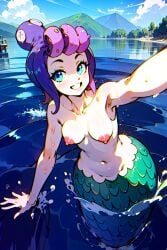 ai_generated blue_eyes breasts cala_maria cuphead_(game) female in_water looking_at_viewer mermaid_girl smile stable_diffusion