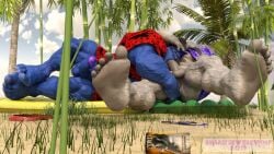 3d 3d_(artwork) anthro balls bara beast_(x-men) big_penis blowjob blue_body blue_skin boner bottomless closed_eyes erection feet furry gay glasses hand_on_head hank_mccoy male male_only marvel marvel_comics muscles muscular oral pantsless penis snarlthewerewolf x-men