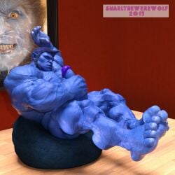 3d 3d_(artwork) anthro balls bara beast_(x-men) big_penis blue_body blue_skin boner closed_eyes erection furry hank_mccoy male male_only marvel marvel_comics masturbation muscles muscular nude penis sitting snarlthewerewolf solo solo_male x-men