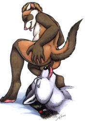 2006 2boys after_rimming anthro anus ferret furry gay glasses hair_tied interspecies male male/male moodyferret oral ponytail rimjob rimming saliva tail testicles wolf yaoi