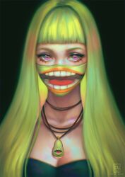 green_hair mask meme necklace pink_eyes serafleur the_biting_pear_of_salamanca