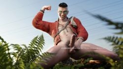 1boy 1human 1male 3d 3d_(artwork) 3d_model aroused aroused_male brown_eyes brown_hair ckang2021 david_king dead_by_daylight erection flexing flexing_bicep hairy_chest hard_on hunched_over jacket_open light-skinned_male light_skin looking_at_you male male_focus male_only manly masculine naked naked_male nude nude_male outdoors peaceful pubic_hair smile solo solo_focus solo_male sunglasses