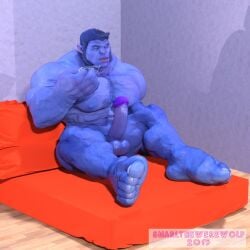 3d 3d_(artwork) anthro balls bara beast_(x-men) big_penis blue_body blue_skin boner closed_eyes erection feet furry glasses hank_mccoy male male_only marvel marvel_comics muscles muscular nude penis sitting snarlthewerewolf solo solo_male x-men