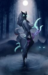 bow female_only furry kindred lamb_(league_of_legends) league_of_legends magnetus mammal mask night solo_female voluptuous_female wet