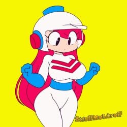 1girls animated big_breasts black_eyes blush breast_expansion dig_dug helmet inflation ms._dig_dug nipples red_hair ripped_clothing scruffmuhgruff thighs
