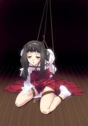 1girls anklehighs arms_behind_back black_hair bondage brown_eyes crotch_rope crying cum cum_on_hair cum_on_lower_body cumdrip empty_eyes f-ism facial female female_focus female_human female_only frogtie hakama highres human human_female human_focus human_only japanese_clothes medium_breasts medium_hair miko murakami_suigun no_visible_genitalia open_mouth original restrained rope shibari shibari_over_clothes socks solo solo_female solo_focus straight_hair tabi tears white_socks