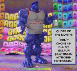 3d 3d_(artwork) anthro balls bara beast_(x-men) big_penis blue_body blue_skinned_male boner bottomless erection furry hank_mccoy male male_only marvel marvel_comics muscles muscular pantsless penis periodic_table snarlthewerewolf solo solo_male tank_top text_box x-men