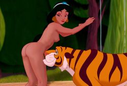 aladdin aladdin_(1992_disney_film) anaxus ass bent_over breasts disney feral imminent_bestiality imminent_sex implied_bestiality implied_zoophilia naked nude nude_female princess_jasmine rajah seductive_look tiger zoophilia