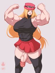 1futa abs big_balls big_penis bottomless breasts clothed clothing extreme_muscles flaccid flexing flexing_muscles futa_only futanari huge_breasts human hyper_muscles light-skinned_futanari light_skin long_hair mostly_clothed muscular muscular_futanari penis pokemon pokemon_xy roneesan serena_(pokemon) skirt solo standing thick_thighs twintails