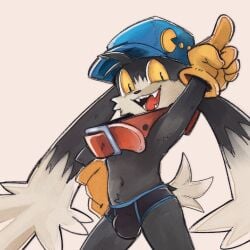 briefs bulge cabbit collar darkluxia furry gloves hat klonoa klonoa_(series) long_ears looking_at_viewer male male_only mostly_nude pac-man_(series) pose solo tail underwear