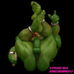 3d 3d_(artwork) balls bara big_penis blanka boner capcom erection green_body green_skin legs_up lying_on_back male male_only muscles muscular nude orange_hair penis snarlthewerewolf solo solo_male street_fighter