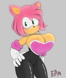 2d 2d_(artwork) 2d_artwork amy_rose amy_the_bat big_breasts big_butt big_hips breast_press elpibemon gloves green_eyes large_breasts pink_skin rouge_the_bat_(cosplay) rouge_the_bat_outfit sega sonic_(series) sonic_the_hedgehog_(series) thick thick_hips thick_thighs thin_waist tuft