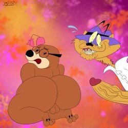 anthro balls barefoot big_ass big_butt blastprocessing16 bubble_ass bubble_butt coat eyelashes fur glasses hanna-barbera hat hi_res huge_cock mammal mole morocco_mole secret_squirrel secret_squirrel_show squirrel worried_expression