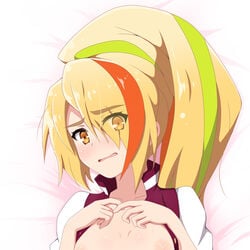 blonde_hair female kirishima_noa nikaidou_saki nipples yellow_eyes zombie_land_saga