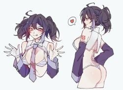 1girls bikini blank_background chiyo_loves collared_bikini female flirting_look heart heterochromia large_ass large_breasts looking_at_viewer ruko_yokune speech_bubble twintails utau white_background