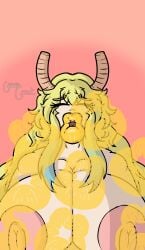 1girls 2d big_breasts big_lips blonde_hair blue_hair buchukisu closed_eyes commission female female_focus female_only glossy_lips guavagrunt horn huge_breasts huge_lips kiss_mark kissing lipstick lipstick_mark lucoa miss_kobayashi's_dragon_maid mwah nipples nude nude_female pink_nipples pov pov_eye_contact pov_kiss quetzalcoatl_(dragon_maid) simple_background two-tone_hair yellow_kiss_mark yellow_lips yellow_lipstick yellow_lipstick_mark