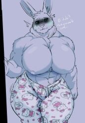 1boy abs anthro big_chest big_pecs busty cafeaubandage curvy curvy_body curvy_figure curvy_male furry huge_chest huge_pecs male male_only pajama_pants solo solo_male wide_hips