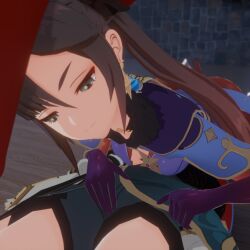 1boy 1boy1girl 1girls b-banto bodysuit breasts crotch crotch_grab crotch_rub ear_ring earring female genshin_impact handjob handjob_over_clothes long_hair looking_at_another looking_down looking_pleasured mona_(genshin_impact) necklace night pleasure pleasure_face pleasured pleasured_female red_hat reverse_rape self_upload shoulder_pads silver_eyes tight_clothing tight_fit twintails vision_(genshin_impact) xingqiu_(genshin_impact)