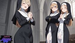 3futas ai_generated big_breasts big_penis bulge_through_clothing flaccid futanari huge_cock nun only_futa penis_bulge