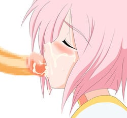 blush censored closed_eyes cum cum_in_mouth estellise_sidos_heurassein fellatio mosaic_censoring oral penis pink_hair tales_of_(series) tales_of_vesperia