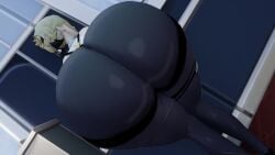 3d animated ass ass_focus ass_shake bare_shoulders big_ass blonde_hair bodysuit evelyn_chevalier female from_behind hair_bun huge_ass jiggle kishi leaning leaning_forward looking_back pants shiny shiny_clothes short_hair solo tagme tight_pants twerking video zenless_zone_zero