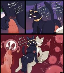 animal_genitalia animal_penis anthro anus balls bed big_breasts black_body black_fur bodily_fluids breasts brown_body brown_fur canid canine canine_genitalia canine_penis canis christmas christmas_clothing christmas_headwear clothing comic costume cum cum_in_pussy cum_in_uterus cum_inside dialogue doggy_style duo ejaculation english_text erection felid feline feline_genitalia feline_penis female fondling from_behind_position from_front_position fur furniture genital_fluids genitals haiiroyuki_(zekeofgods) hat headgear headwear hi_res holidays humanoid_genitalia hybrid_genitalia hybrid_penis internal internal_vaginal knot knotted_feline_penis knotted_penis knotting lycanthropy male male/female mammal multiple_ova mythological_canine mythological_creature mythology on_bottom on_top ovaries ovum penile penis pressed_against pressed_against_penis santa_hat sex sheath sitting sitting_on_another speech_bubble sperm_cell text tongue uterus vulva werecanid werecanine werecreature werewolf wolf
