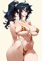 1girls 2d ai_generated big_breasts bikini black_hair female female_focus female_only large_breasts leopard_print leopard_print_bikini milf mother navel ponytail renee_graves simple_background solo solo_female solo_focus standing tagme the_coffin_of_andy_and_leyley white_background