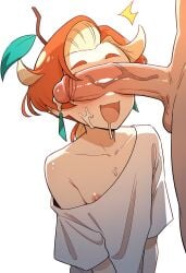 8c23 ai_generated anime_style cant_see_the_haters cum cum_on_face down_view drooling ear_piercing earrings exited flat_chest flat_chested freckles green_eyes lust nip_slip off_shoulder open_mouth orange_hair oversized_clothes oversized_shirt penis_over_eyes revealing_nipples ringo_tsuga shirt short_hair tagme tomboy white_shirt youtube youtuber