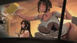 2girls against_glass ass big_ass big_breasts big_thighs bikini black_bikini breasts brown-skinned_female brown_body brown_skin bubble_butt busty carwash curvaceous curvy curvy_figure dark-skinned_female dark_skin enormous_ass enormous_breasts enormous_thighs female gigantic_ass gigantic_breasts gigantic_thighs hips huge_ass huge_breasts huge_thighs hyper_ass hyper_breasts hyper_thighs large_ass large_breasts large_thighs legs light-skinned_female limbus_company long_hair massive_ass massive_breasts massive_thighs mature mature_female outis_(limbus_company) project_moon rhlatm rodion_(limbus_company) short_hair slim_waist thick thick_hips thick_legs thick_lips thick_thighs thighs thunder_thighs voluptuous waist wet_clothes wet_clothing wide_hips wide_thighs