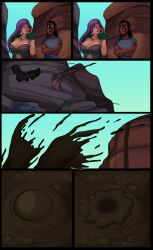 bubble canyon dark_skin female female/ambiguous gynesis_caine_(gynesisx) gynesisx ipad looking_back mud mud_bubble mud_canyons mud_pit oc rock splashing surprised_expression tagme tagme_(character) the_huntress undressing