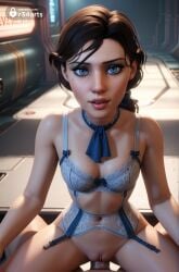 1boy 1boy1girl 1girls ai_generated artist_name ascot bioshock bioshock_infinite blue_bra blue_eyes bottomless bra breasts brown_hair cleavage cockpit cowgirl_position elizabeth_comstock female freckles garter_belt hi_res lingerie lips looking_at_viewer low_ponytail medium_breasts mole mole_under_eye navel parted_lips penis pov pubic_hair pussy r34arts sex solo_focus straddling straight uncensored underwear underwear_only vaginal_penetration vaginal_sex white_bra