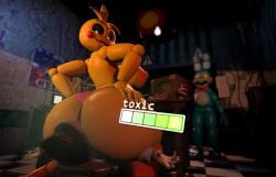 1girls 2boys anthro avian big_ass blue_body breasts chicken chickenchicalover fart five_nights_at_freddy's gassy hands_on_ass looking_back meter panties shocked sitting sitting_on_another sitting_on_face sitting_on_person tagme toy_bonnie_(fnaf) toy_chica_(fnaf) toy_chica_(love_taste) yellow_body