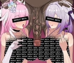 1boy 2girls beta_male big_black_cock big_breasts big_cock blush castorice_(honkai:_star_rail) censored cheating chihel cyrene_(honkai:_star_rail) dark-skinned_male flower_in_hair grabbing_another's_hair honkai:_star_rail identity_censor interracial lick_lips light-skinned_female lipstick_on_penis middle_finger ntr off_screen_male_character pink_eyes pink_hair_female purple_hair purple_hair_female small_penis_gesture small_penis_humiliation tongue_out