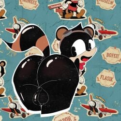 acecraft andromorph ass balls big_ass black_body black_fur black_hair bubble_butt butt_focus buttocks_fat cheeks drawing ekko_(acecraft) femboy fur furry_male game genitals hair male_only mobile_game pose pov raccoon rubberhose rubberhose_style smile