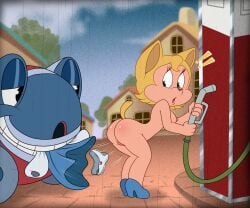 2026 animate_inanimate anthro areola ass breasts car clothing domestic_cat duo esso felid feline felis female genitals hi_res living_car living_machine living_vehicle lonbluewolf machine mammal nipples nude panties surprised underwear vehicle vulva ye_old_english_car_tune