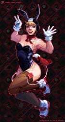 1girls apex_legends blonde_hair blue_eyes bunny_ears bunny_girl bunny_tail bunnysuit female female_only gloves lichtenberg_figure lilakeylk muscular_female peace_sign scar smile sneakers solo wattson_(apex_legends) white_gloves white_shoes