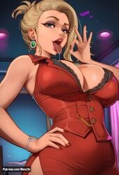 1girls ai_generated artist_name big_breasts blonde_female blonde_hair breasts cleavage comic commission cum earrings english fellatio_gesture female female_only final_fantasy final_fantasy_vii hi_res high_resolution highres hotel_room indoors jewelry lips mature_female milf necklace older_female onahole patreon patreon_url purple_eyes red_clothing red_lips red_lipstick renz3n scarlet_(ffvii) teasing vest watermark
