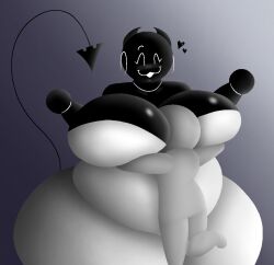 big_breasts demon_girl head_between_breasts hugging mama mommy renza_(sussydawsy) sussydawsy thick_thighs