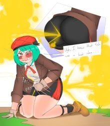 big_ass clothed_female fart fart_cloud farting female green_hair ichi_the_witch kumugi lazei solo_female thick_thighs