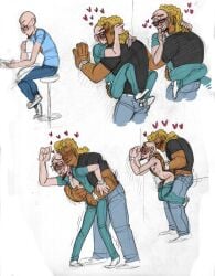 2boys bald blonde_hair brock_samson doggy_style gay gay_sex hickey_marks partially_clothed penetration_from_behind playful rusty_venture size_difference venture_brothers