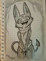 artwork demon demon_girl demon_humanoid demon_tail demonic_tongue furry furry_female furry_only no_ai open_mouth poncedart sexy sexy_body sexy_pose sharp_teeth sketch smiling tattoo tongue tongue_out tribal_tattoo twitter_link twitter_username virgin_killer_sweater